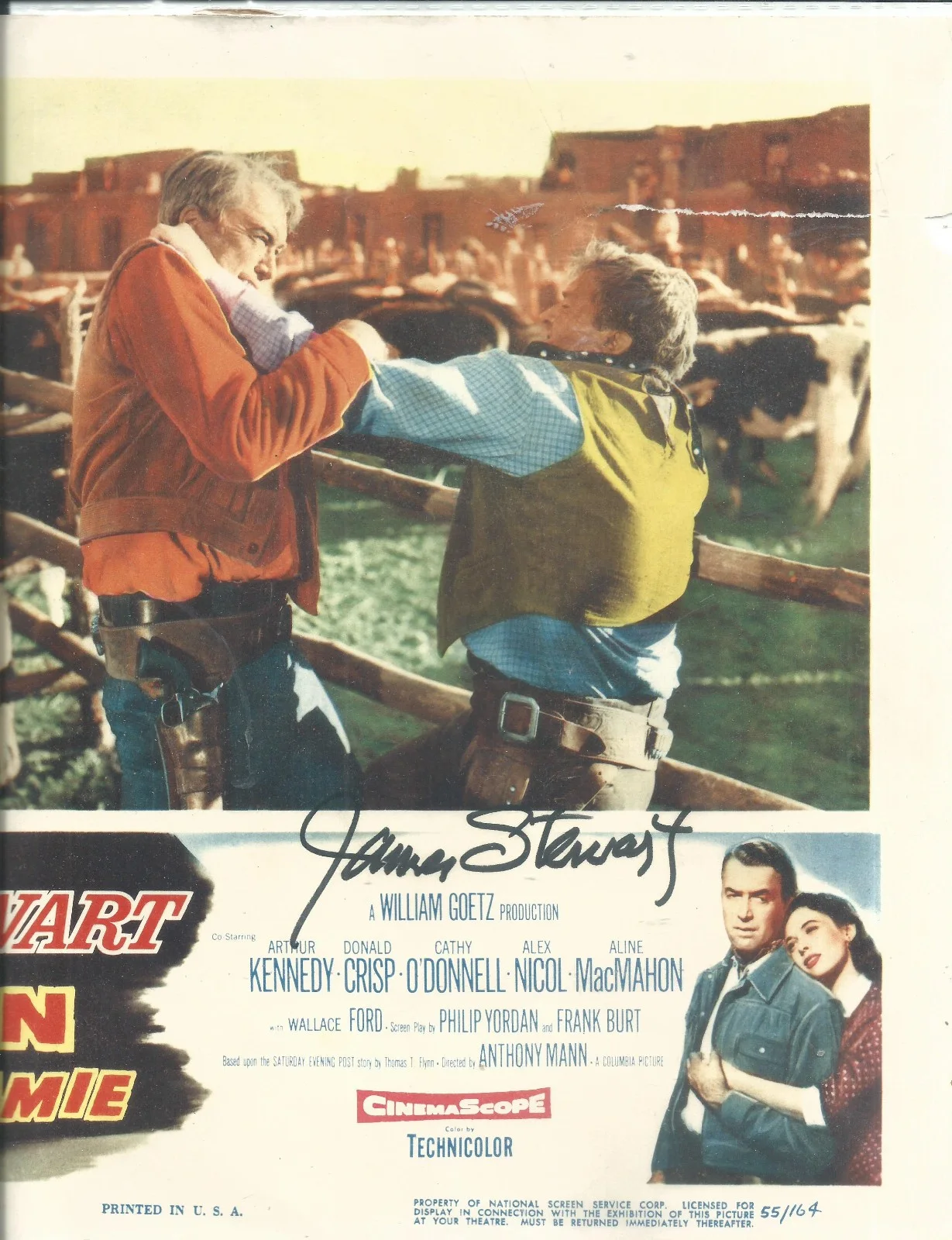 JAMES STEWART MAN FROM LARAMIE ORIGINAL & VINTAGE 1955 SIGN AUTOGRAPH LOBBY CARD, изображение 4