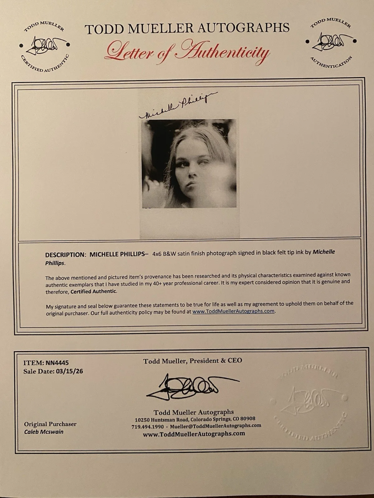 Michelle Phillips Signed Autographed Photo With COA The Mamas And The Papas, image 4