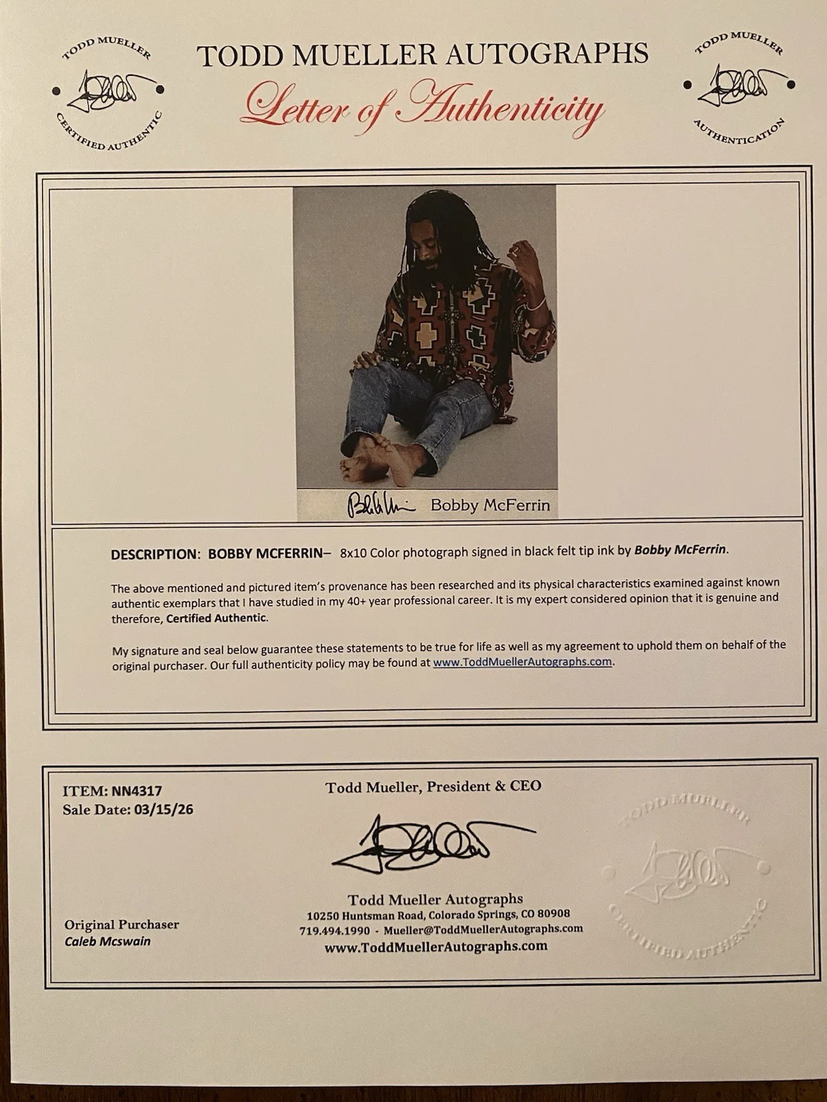 Bobby McFerrin Signed Autographed Photo With COA Singer Don’t Worry Be Happy, изображение 4