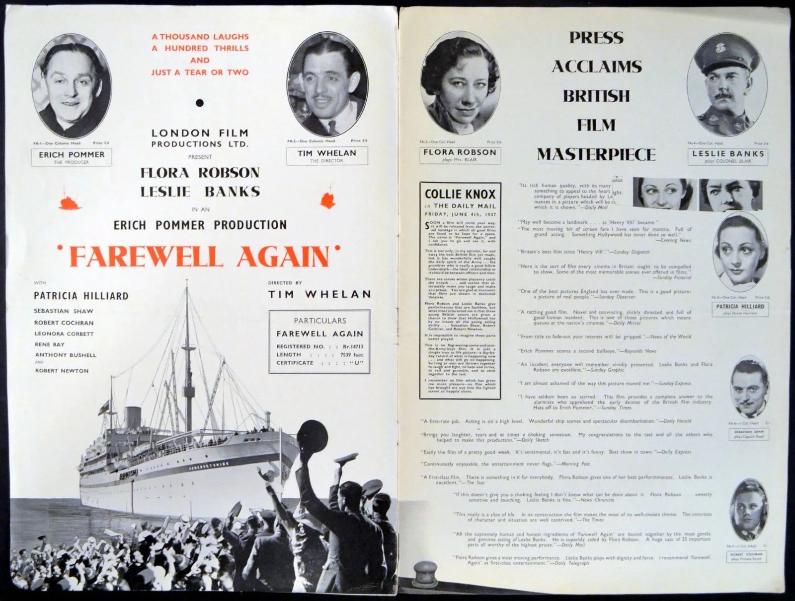 FAREWELL AGAIN 1937 Flora Robson, Leslie Banks, Robert Newton UK PRESSBOOK, изображение 2