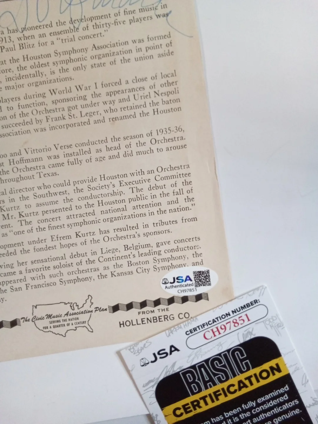 Ania Dorfman & Efrem Kurtz Signed Concert Program JSA Pianist Conductor, изображение 3