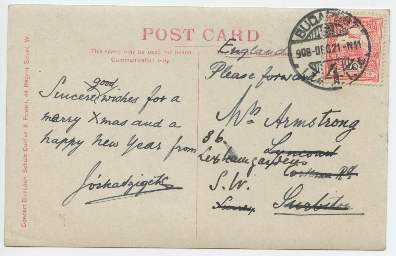 Szigeti, Joseph. : Early Signed Postcard Photograph XMAS & New Year! VIOLINIST, изображение 2