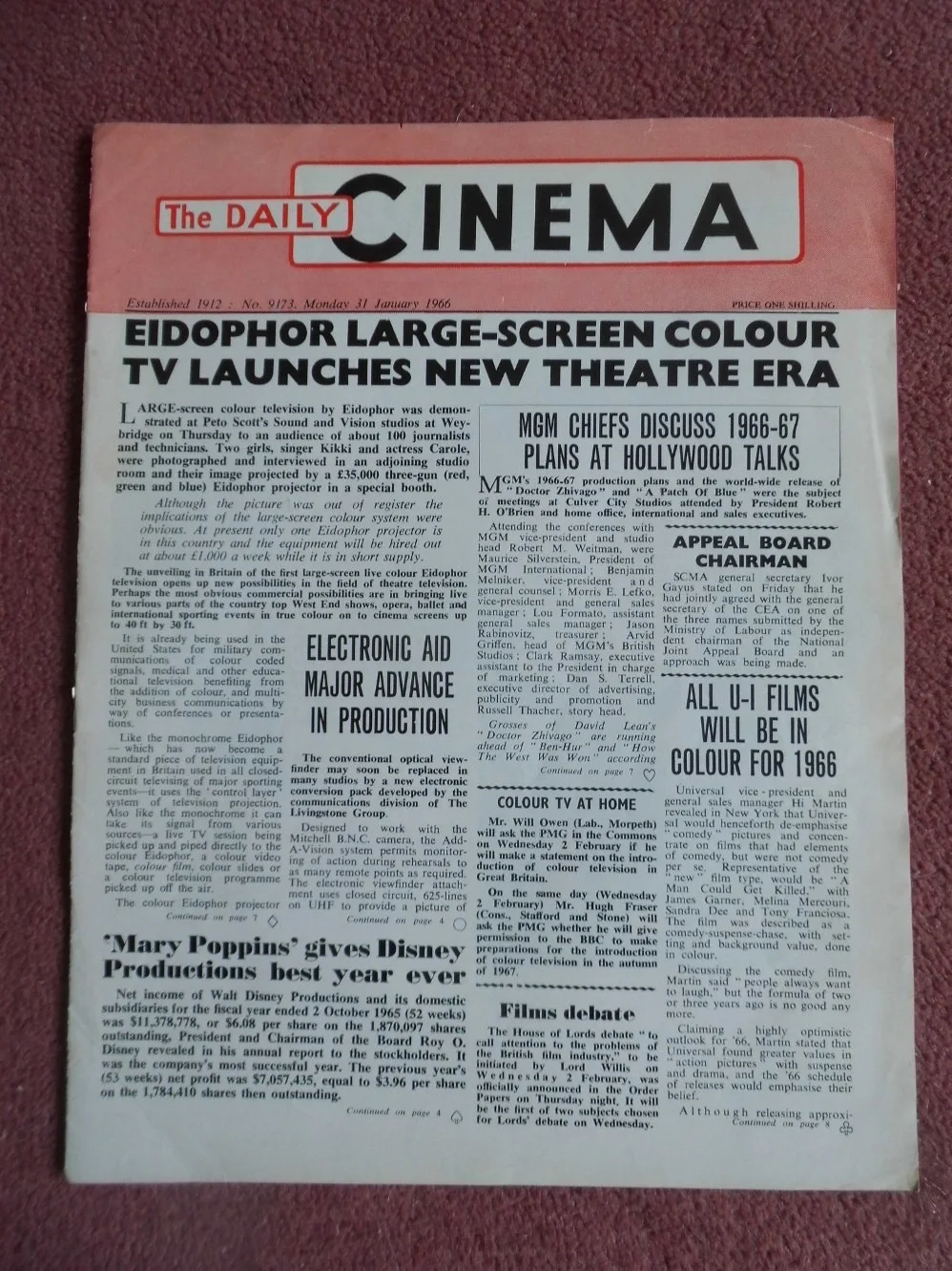 HAYLEY MILLS in 1966 UK trade mag DAILY CINEMA, image 3