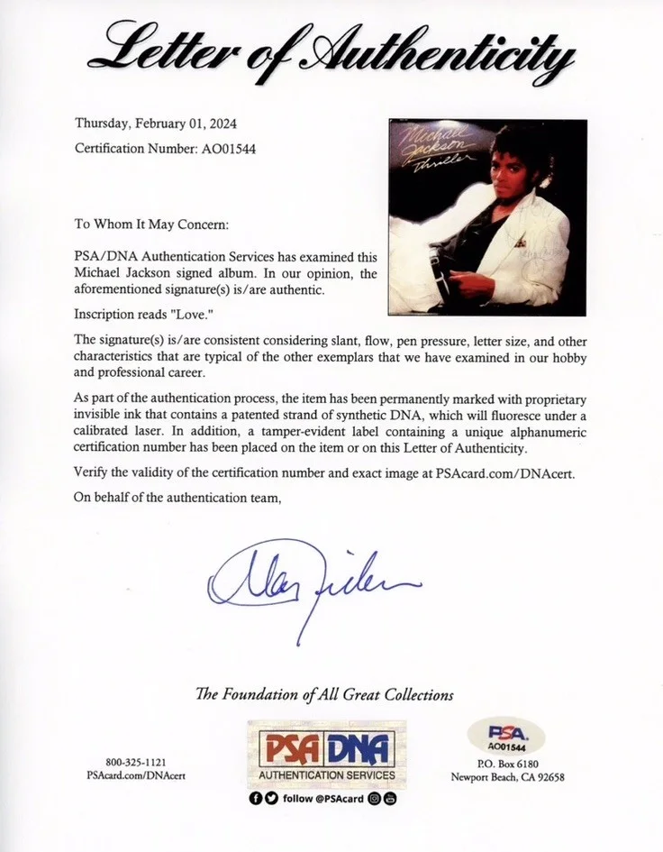 Michael Jackson Signed 100% Authentic “Thriller” Promo Autograph Album PSA COA, изображение 5