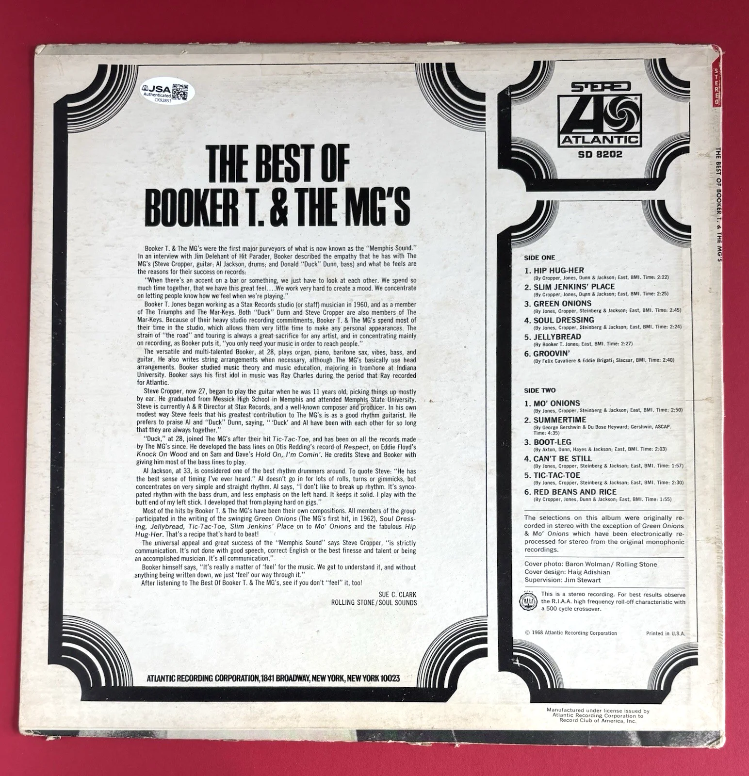 BOOKER T JONES and STEVE CROPPER Signed HITS Vinyl RECORD JSA COA Green Onions, image 4