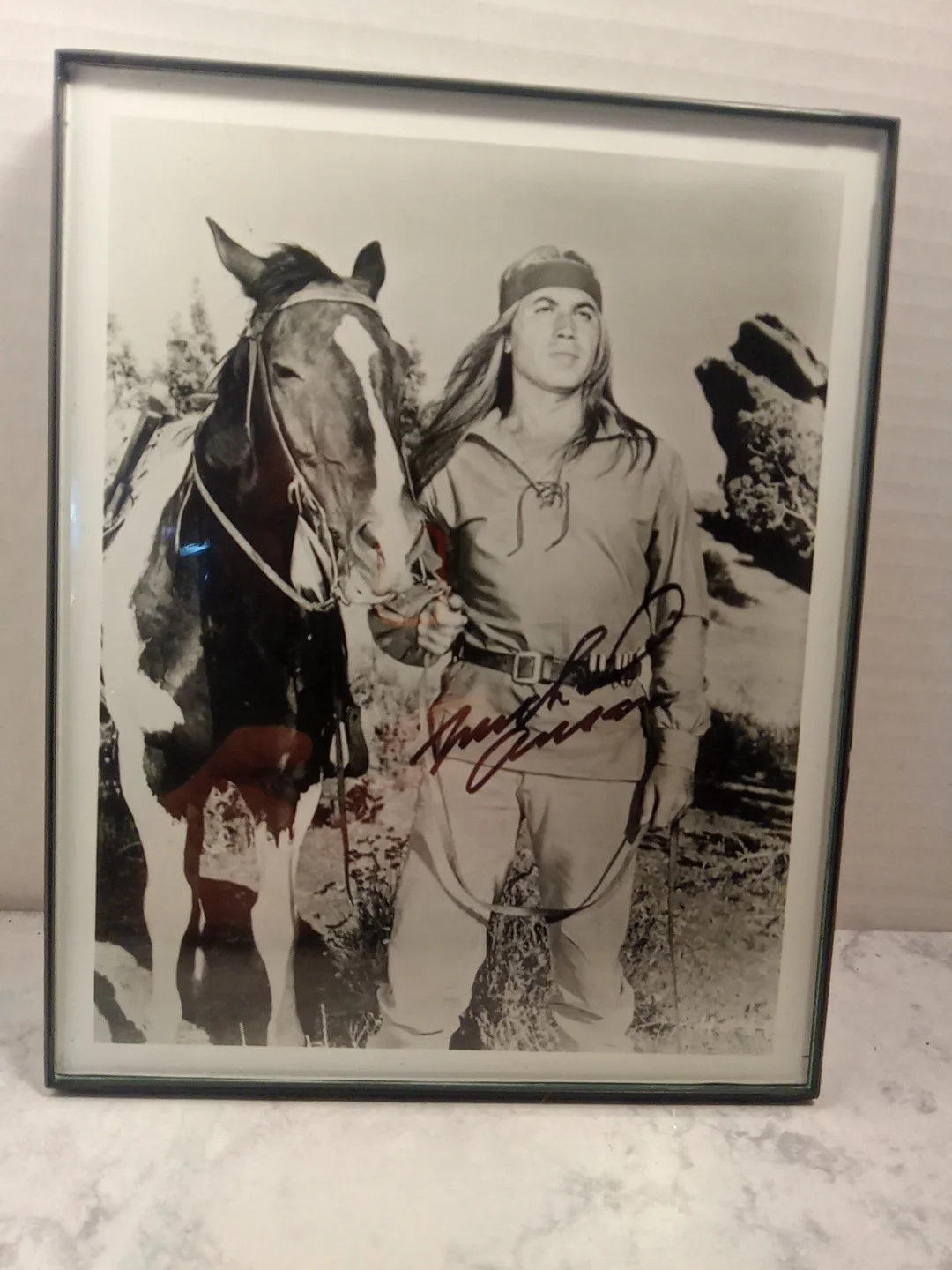 Michael Ansara With horse Framed Black and white Signed Photo, image 2