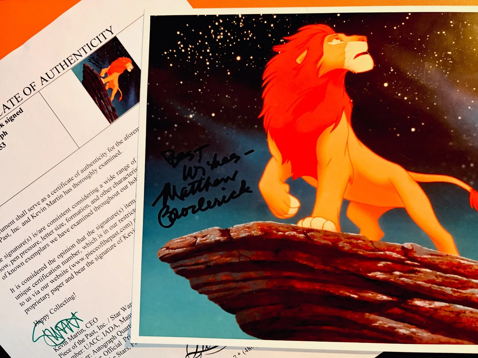Matthew Broderick — Matthew Broderick Signed•*The Lion King* Simba•8x10 Disney•Piece of the Past COA, изображение 2