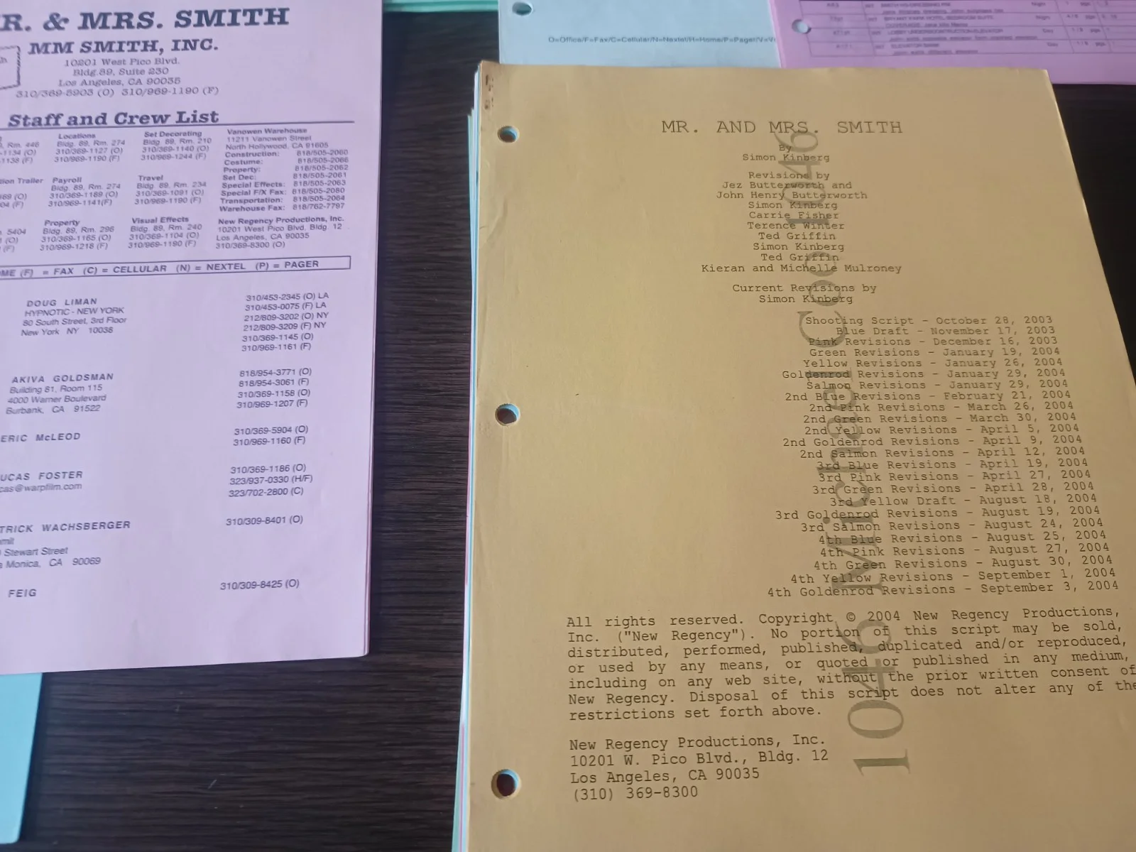 Mr & Mrs Smith (Brad Pitt) Cameraman Production Issued Script & Paperwork, image 5
