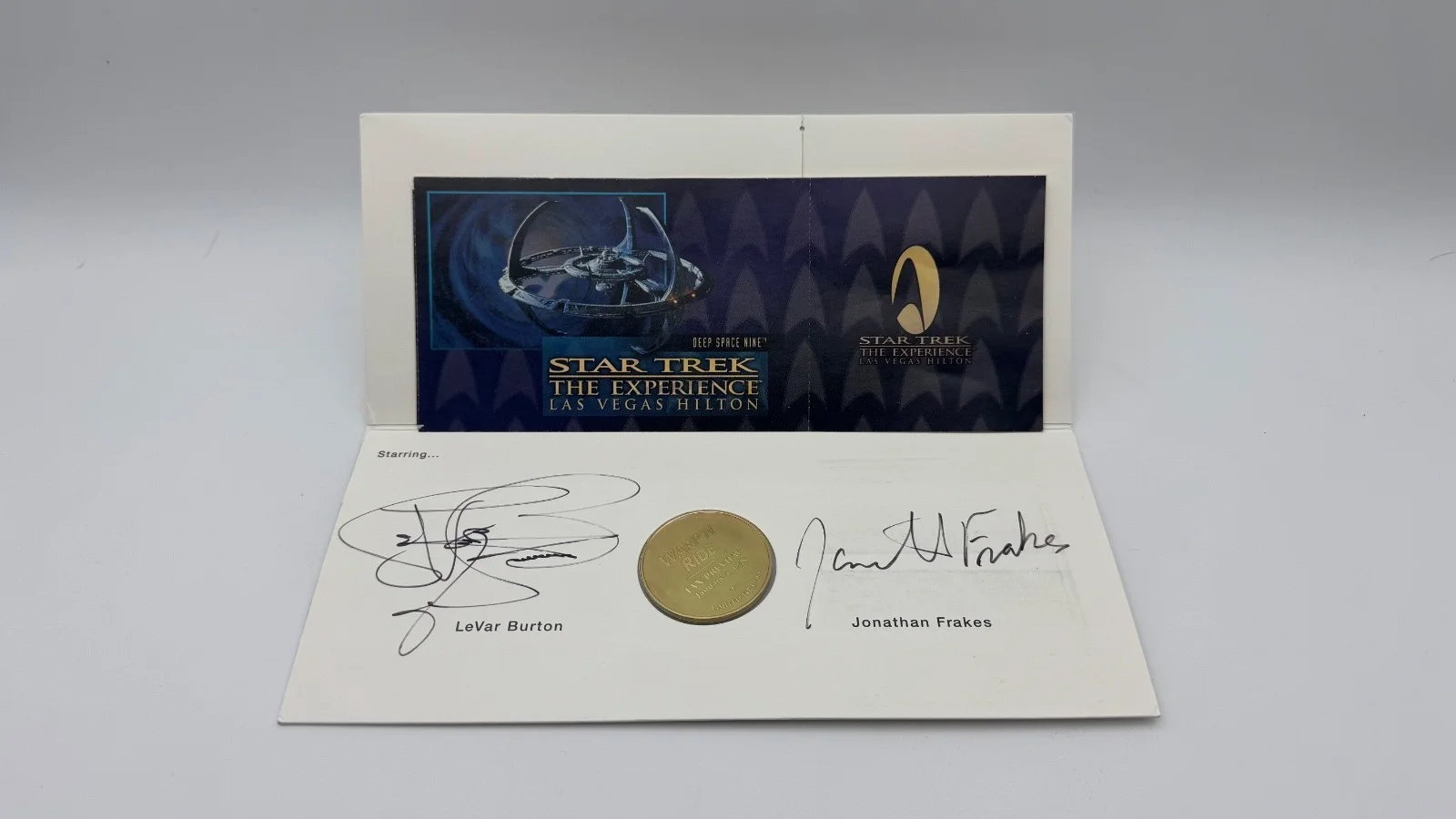 Levar Burton and Jonathan Frakes — Star Trek Experience Dual Signed by LeVar Burton & Frakes Coin Pamphlet LE 3500
