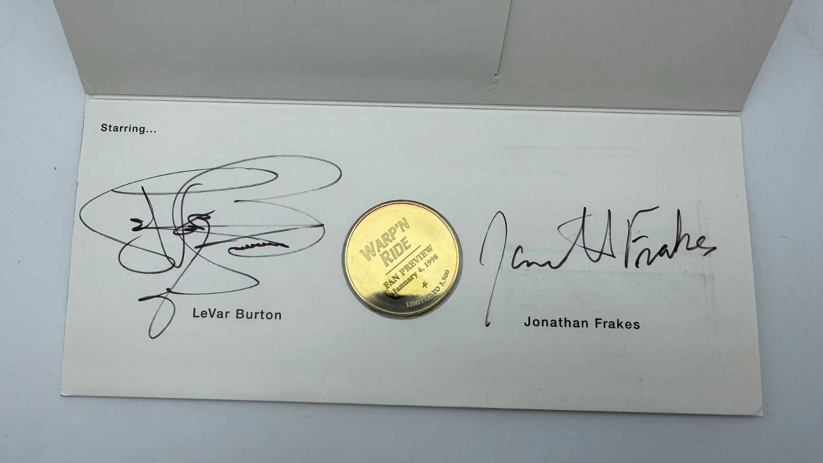 Levar Burton, Jonathan Frakes — Star Trek Experience Dual Signed by LeVar Burton & Frakes Coin Pamphlet LE 3500, изображение 2