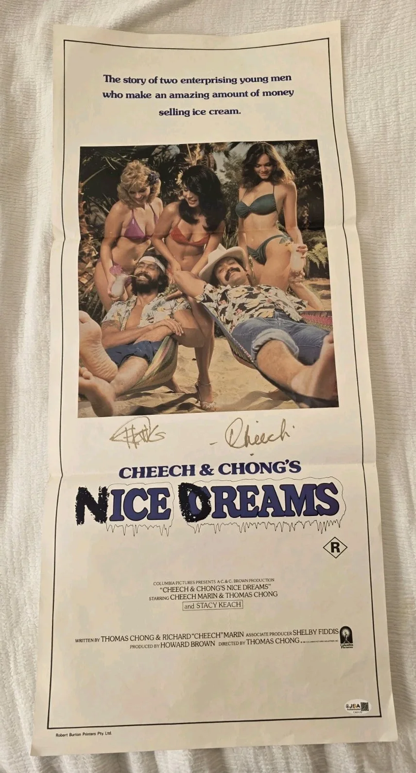 Cheech and Chong — Cheech & Chong's Nice Dreams Australian 13x29.75 Daybill Movie Poster Signed JSA