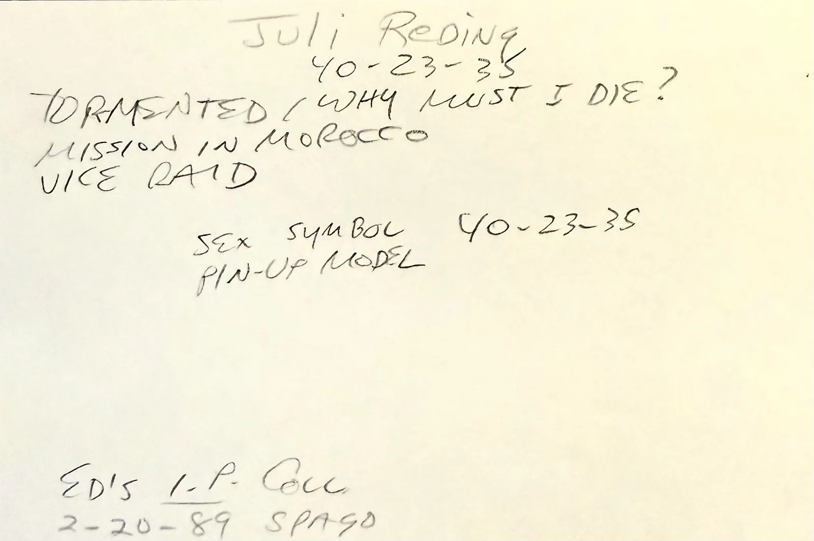 Juli Reding — JULI REDING Signed Autographed 4"x 6" INDEX CARD Vice Raid The Interns TORMENTED, image 2