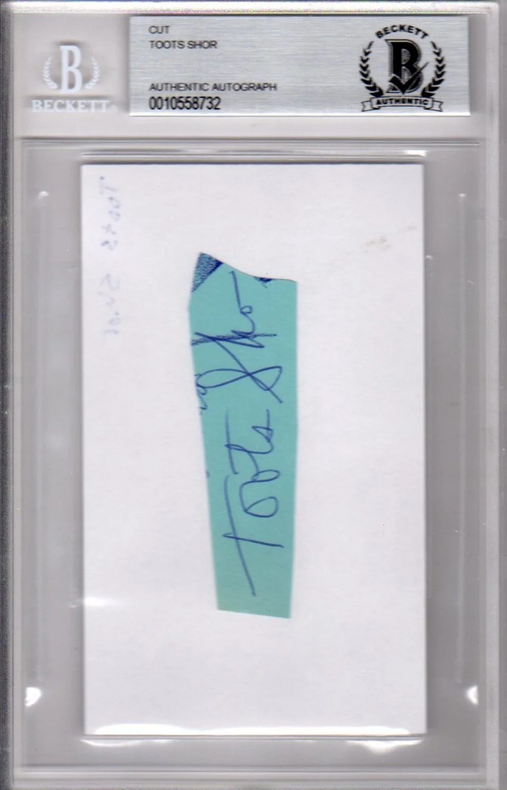 Toots Shor — BECKETT NEW YORK CITY RESTAURANT LEGEND TOOTS SHOR CUT SIGNED INDEX CARD 58732, изображение 4