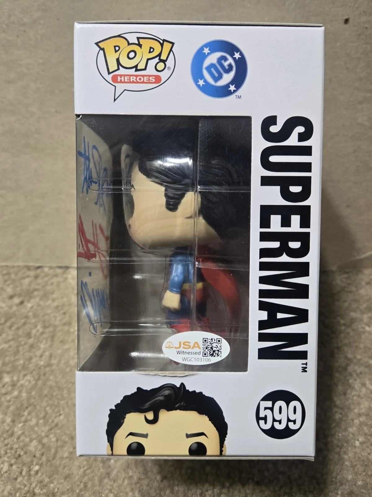 Tom Welling/Brandon Routh/Tyler Hoechlin — Brandon Routh/Tyler Hoechlin/Tom Welling TRIPLE SIGNED Superman Funko! JSA COA, изображение 2