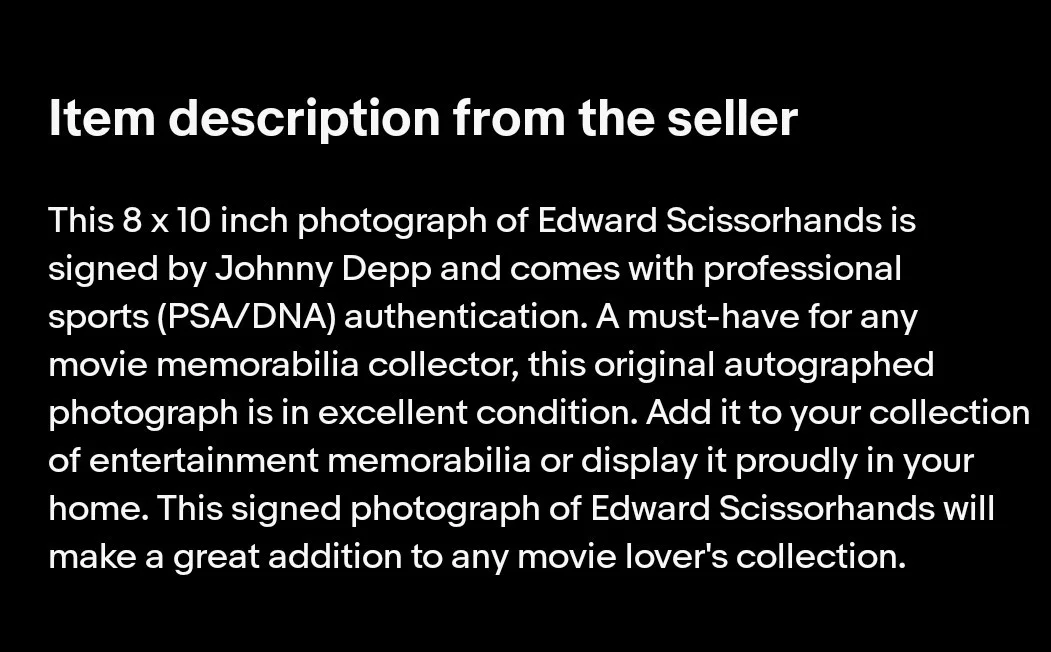 Johnny Depp — Johnny Depp Autographed 8x10 Photo PSA/DNA Authenticated Edward Scissorhands, изображение 3