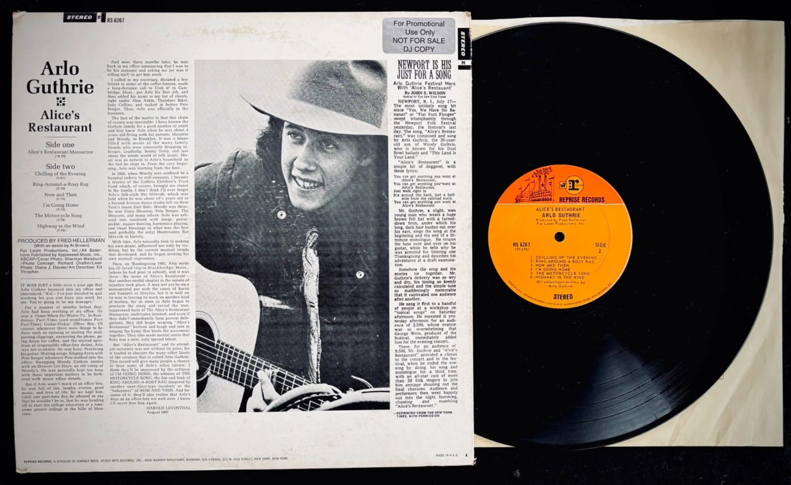 ARLO GUTHRIE • Signed ALICE'S RESTAURANT Promo/DJ Album~REPRISE #RS 6267 N Mint, изображение 2