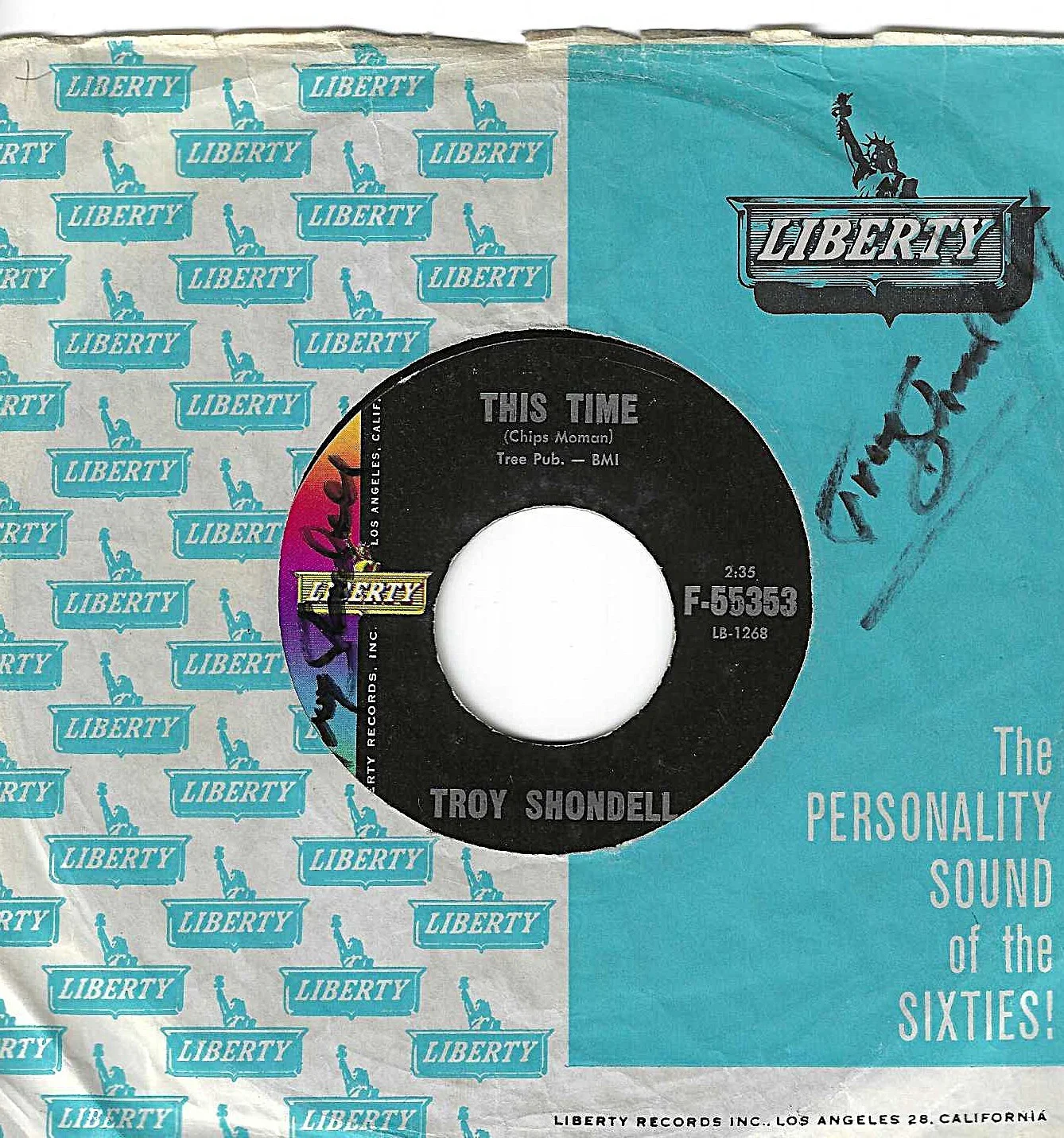 TROY SHONDELL — THE LATE TROY SHONDELL HAND SIGNED 45 RECORD "THIS TIME" HIT RECORD, изображение 4