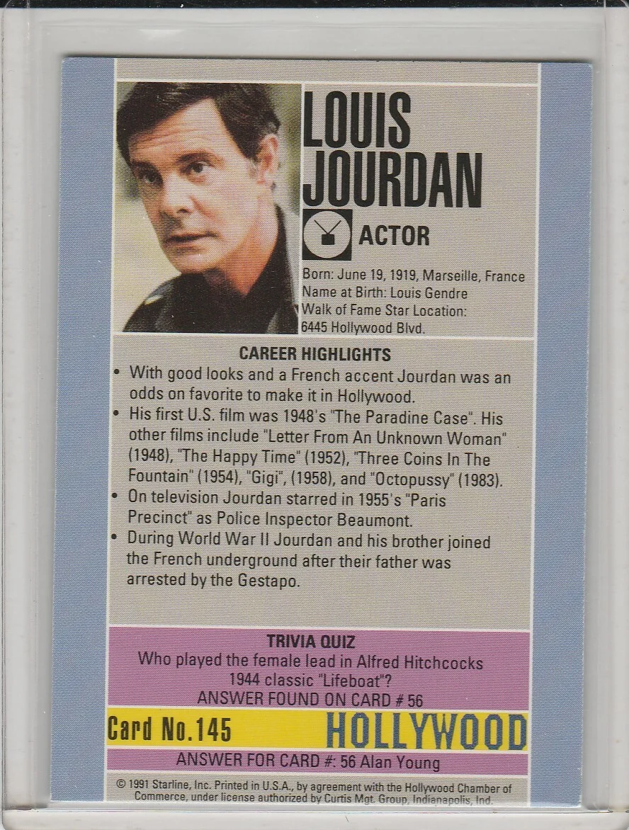 Louis Jourdan — Louis Jourdan Original Autograph Hollywood Walk of Fame 1991 Card #145 with COA, изображение 2