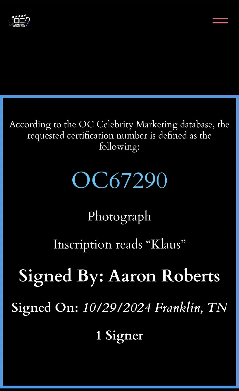 Aaron Roberts — Aaron Roberts Signed and Inscribed Klaus Black Clover 11x14 Photo OC COA, изображение 4