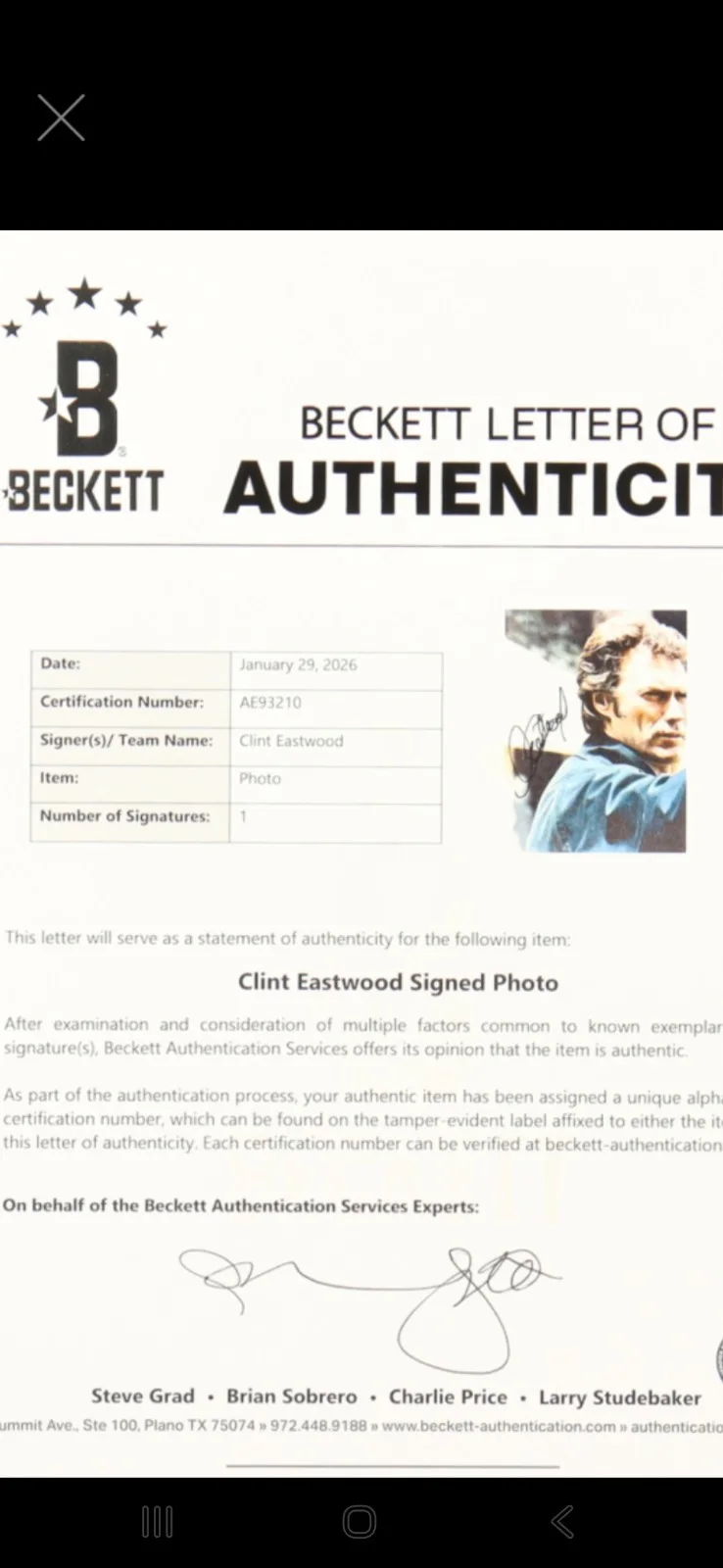 Clint Eastwood Signed 8x10 Photo Beckett LOA Dirty Harry Make My Day, Punk, изображение 4