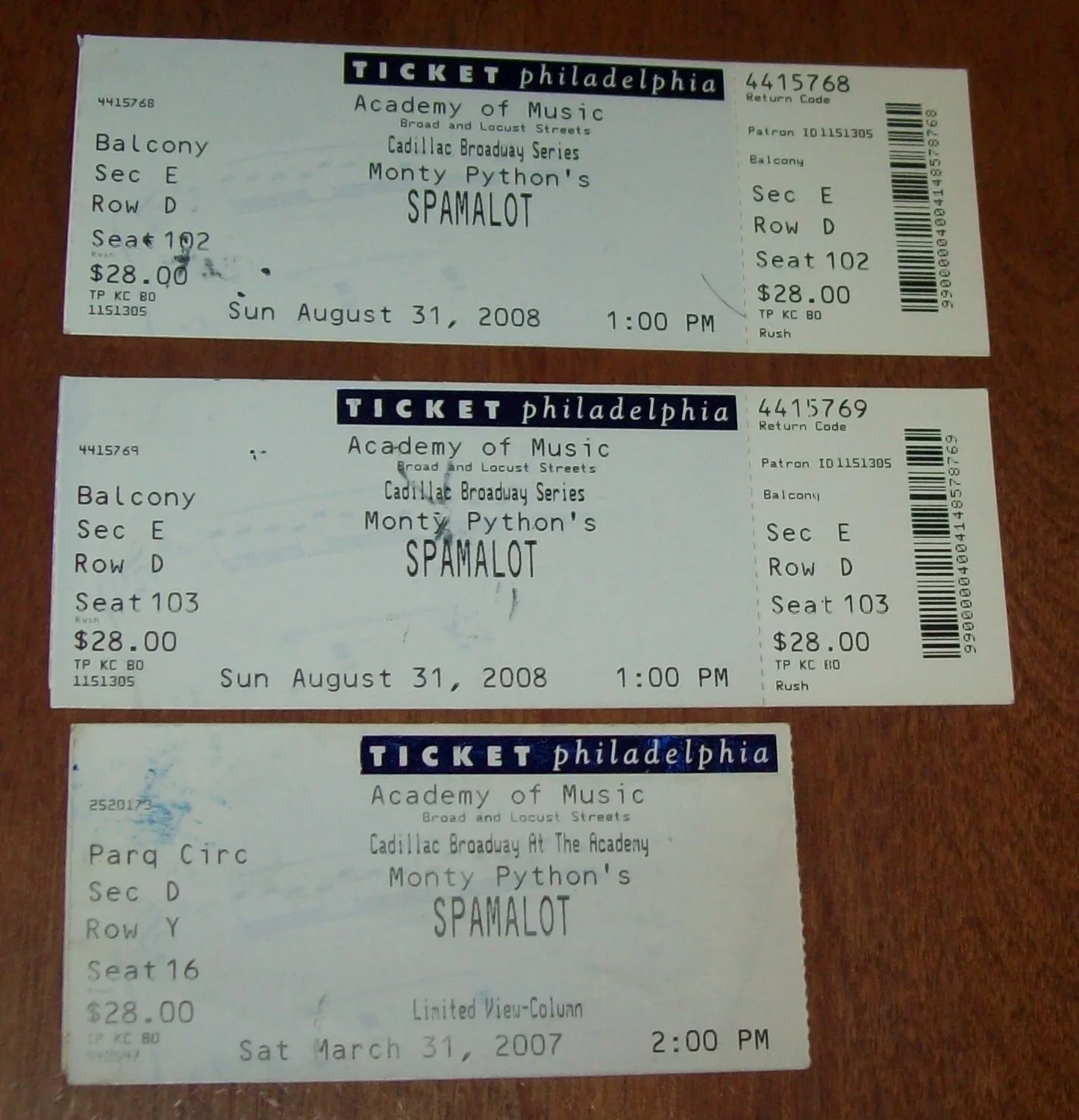 2008 Monty Python's Spamalot Cast Autographed Tickets, изображение 2