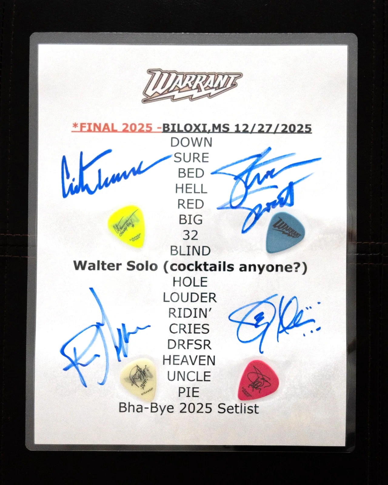 Warrant ** SIGNED** Setlist Biloxi, MS **LAMINATED**, image 2
