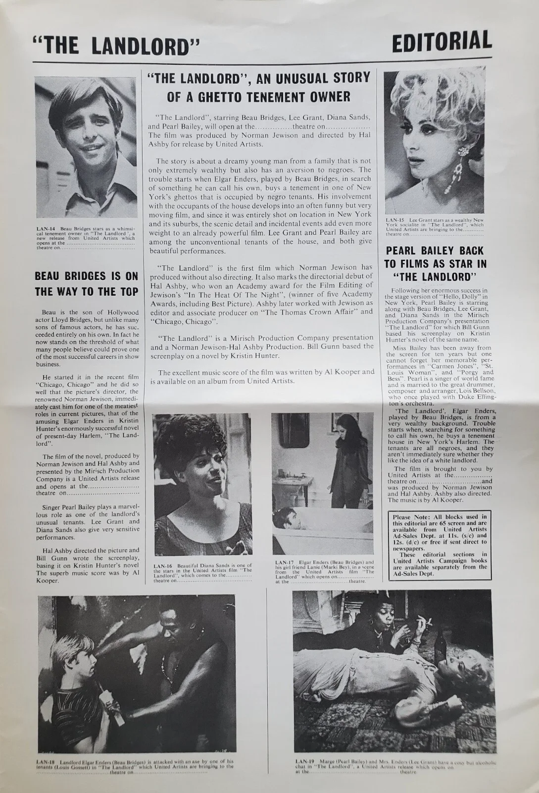 THE LANDLORD - VINTAGE 1970 UK PRESSBOOK - BEAU BRIDGES, LEE GRANT, PEARL BAILEY, изображение 2