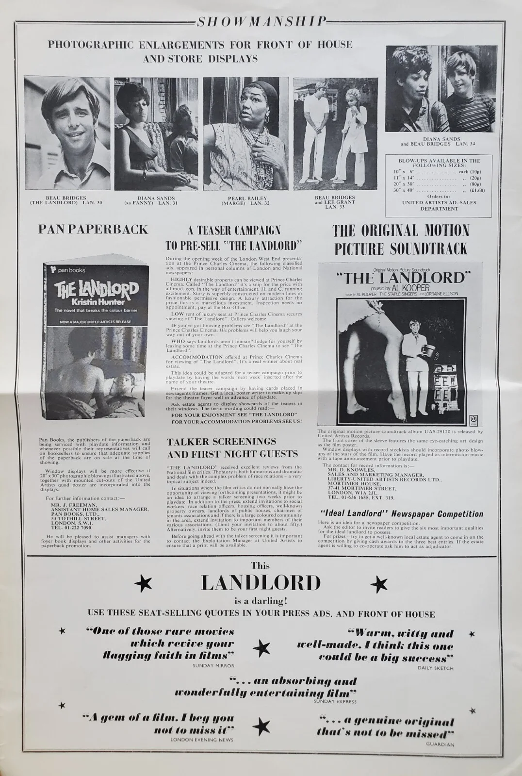 THE LANDLORD - VINTAGE 1970 UK PRESSBOOK - BEAU BRIDGES, LEE GRANT, PEARL BAILEY, изображение 4