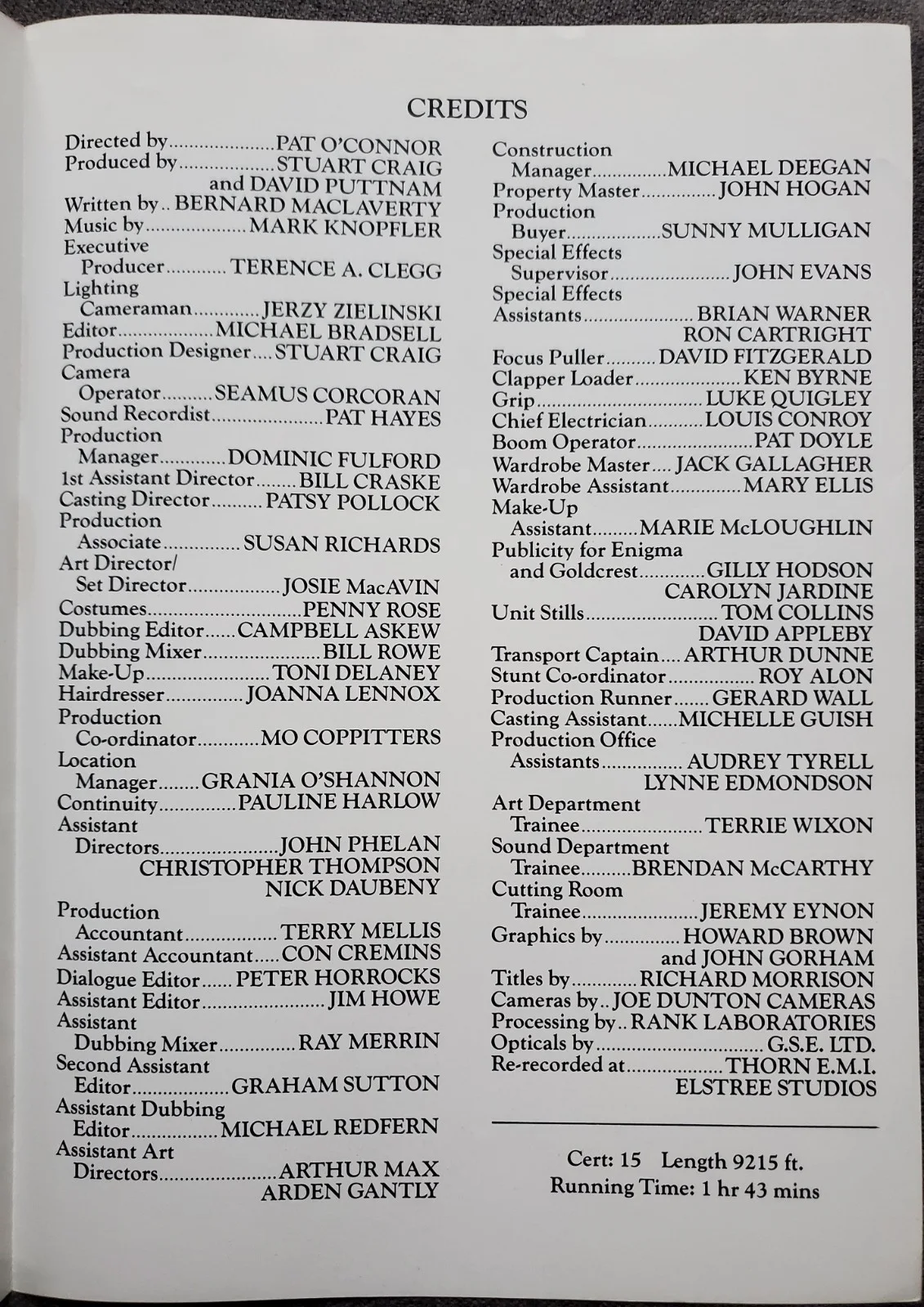 HELEN MIRREN, JOHN LYNCH - CAL - VINTAGE 1984 SYNOPSIS BOOKLET, изображение 3