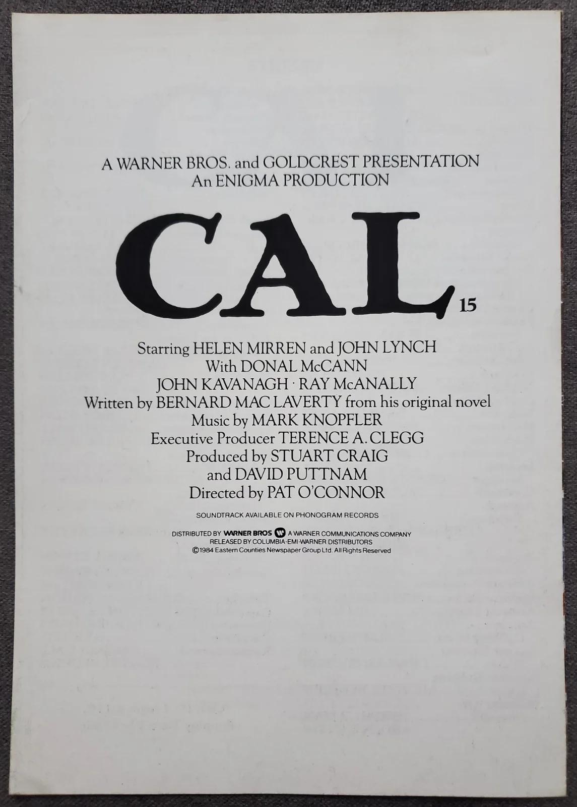 HELEN MIRREN, JOHN LYNCH - CAL - VINTAGE 1984 SYNOPSIS BOOKLET, изображение 4