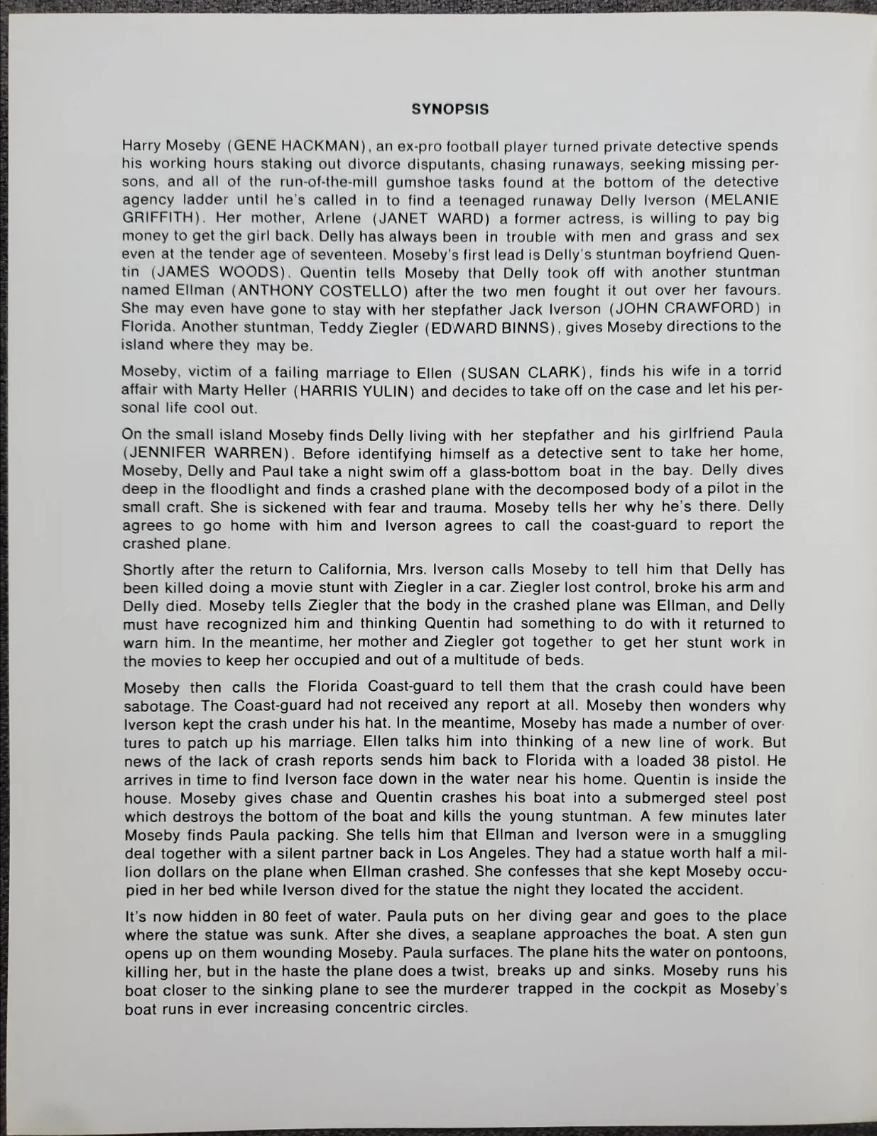GENE HACKMAN - NIGHT MOVES - VINTAGE 1975 SYNOPSIS BOOKLET - MELANIE GRIFFITH, изображение 2