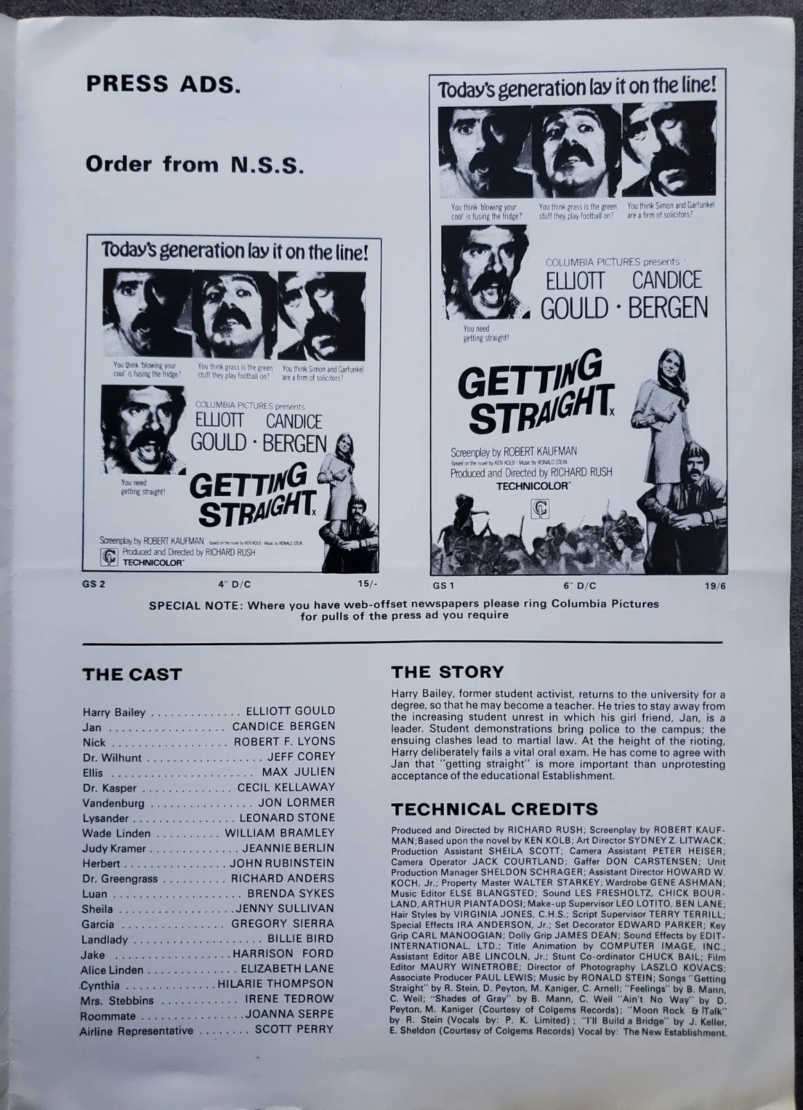 GETTING STRAIGHT - VINTAGE 1970 PRESSBOOK & CAMPAIGN BOOKLET - GOULD, BERGEN, image 3