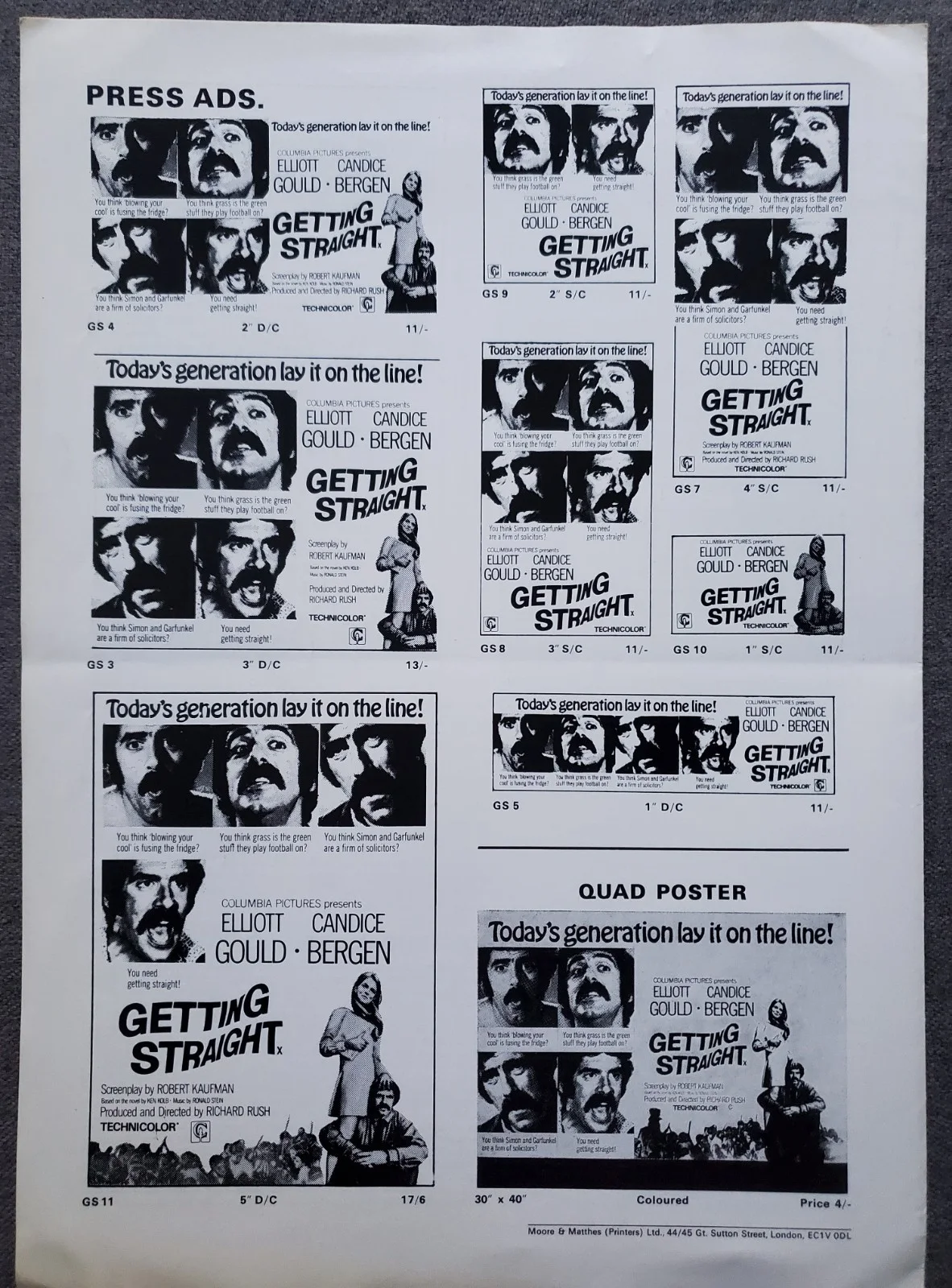 GETTING STRAIGHT - VINTAGE 1970 PRESSBOOK & CAMPAIGN BOOKLET - GOULD, BERGEN, image 4