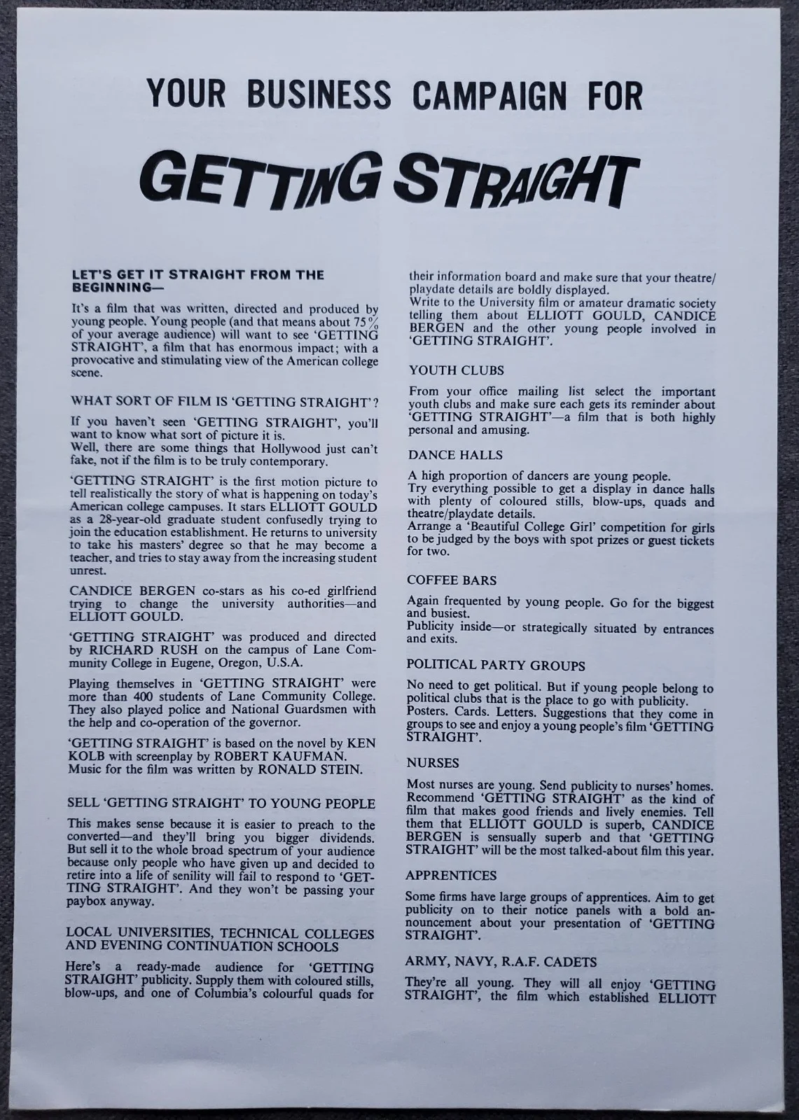 GETTING STRAIGHT - VINTAGE 1970 PRESSBOOK & CAMPAIGN BOOKLET - GOULD, BERGEN, image 5