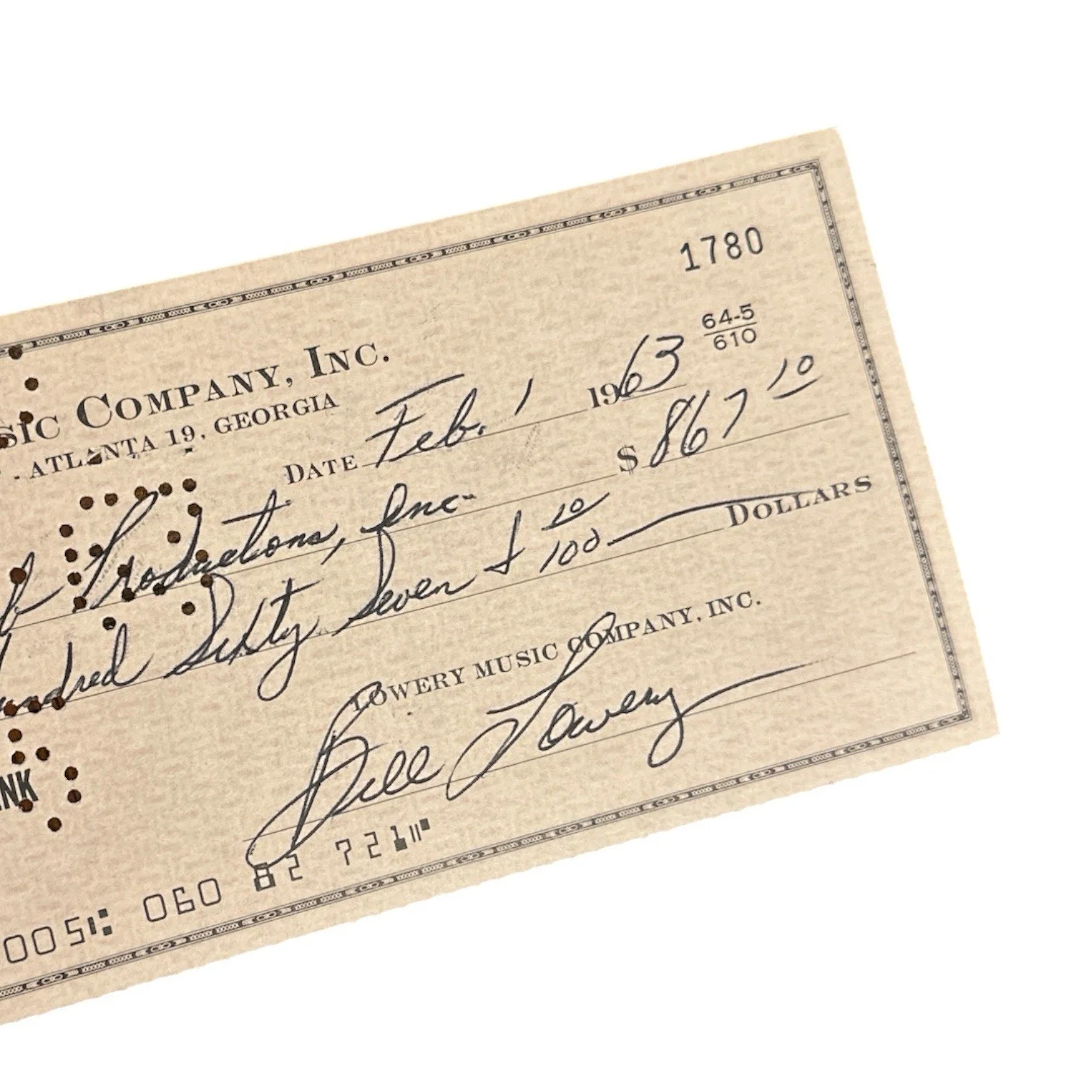 Ray Stevens Autograph Signed 1963 Bank Check from Lowery Music for Early Album!, image 2