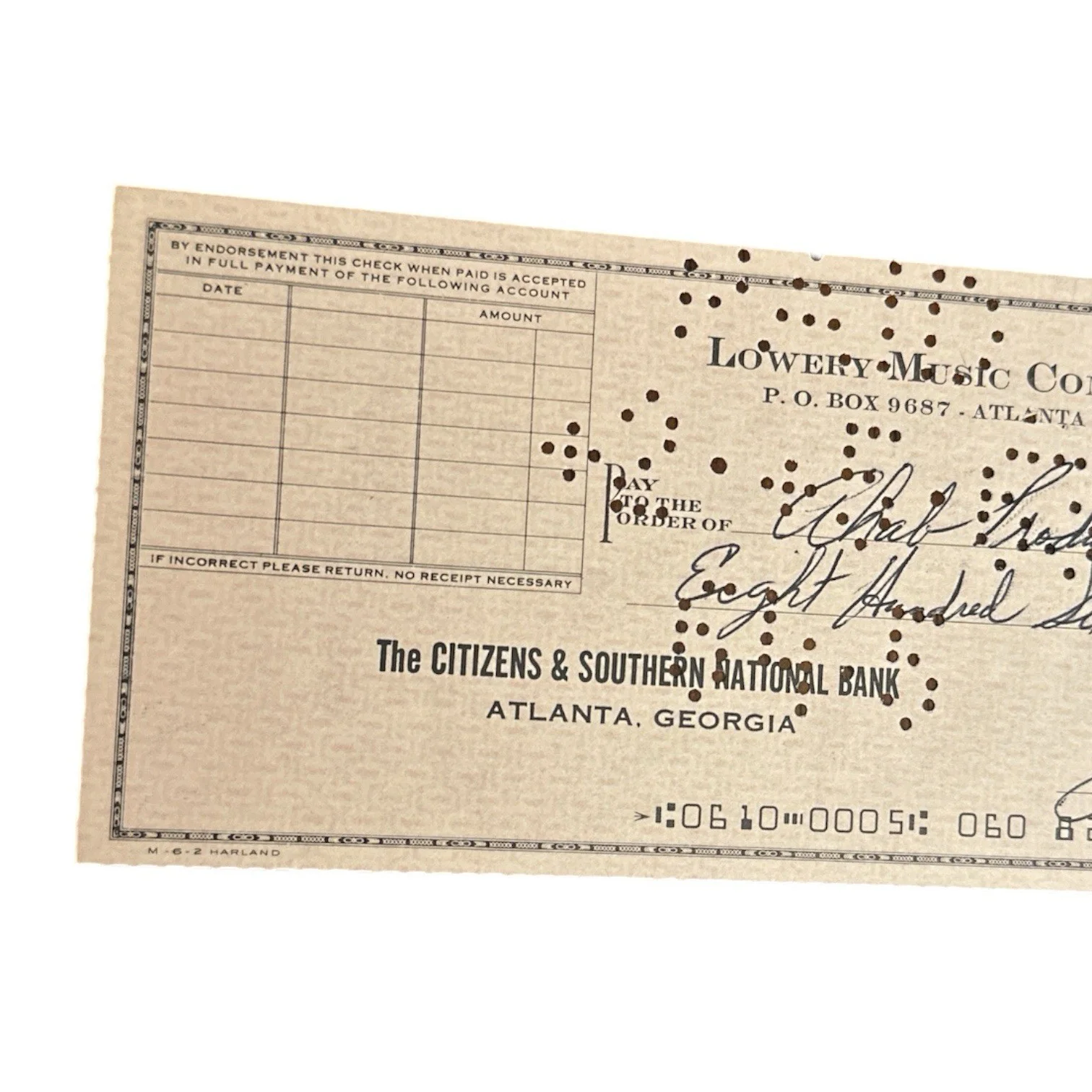 Ray Stevens Autograph Signed 1963 Bank Check from Lowery Music for Early Album!, image 3