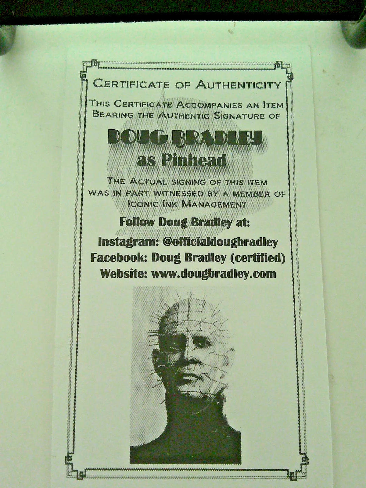 DOUG BRADLEY Pinhead Hell Raiser Horror Autograph Hand Signed 5x7 Photo COA, image 4