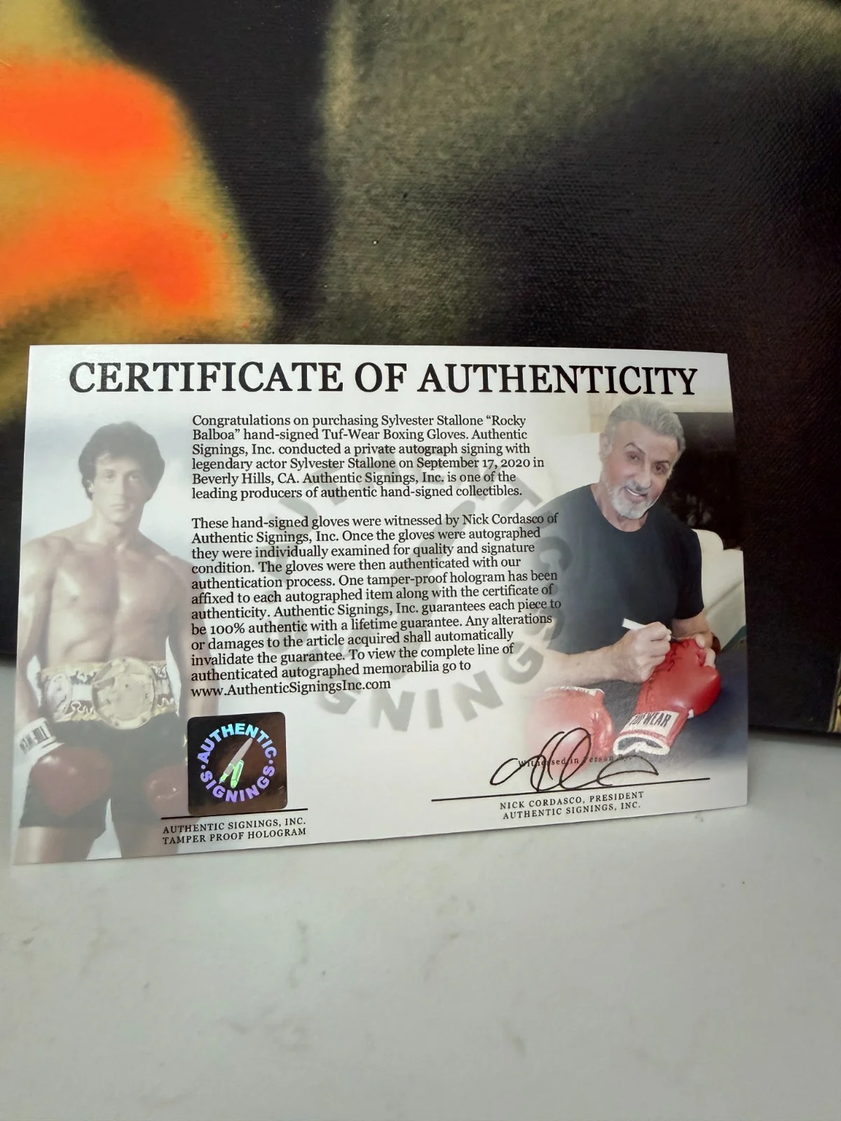 Sylvester Stallone — Sylvester Stallone Rocky Balboa Autographed Tuf Wear Boxing Gloves ASI Proof, изображение 3