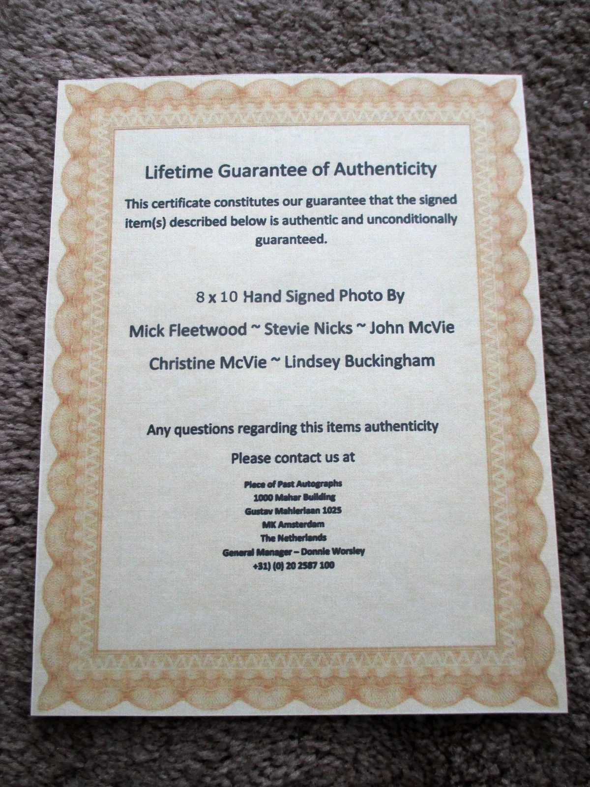 Fleetwood Mac Autographed 8x10 w/COA, image 2