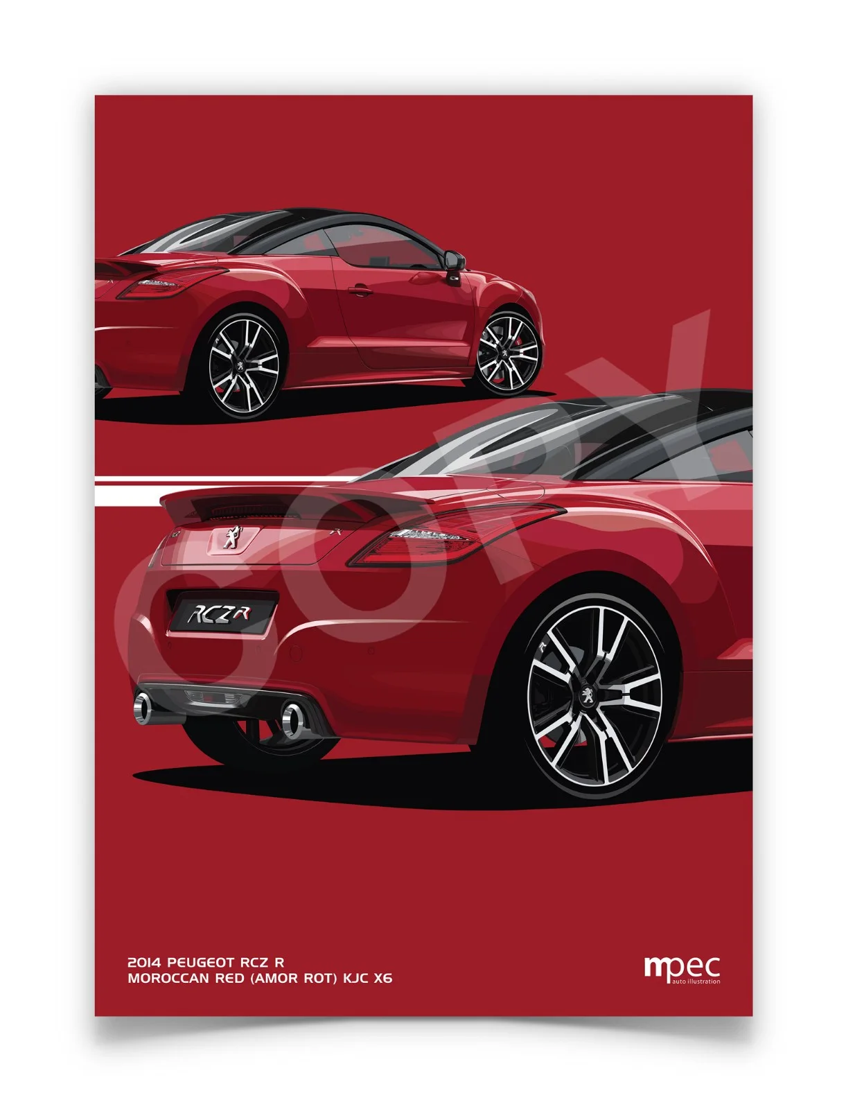 Poster Illustration Peugeot RCZ R Car CloseUp - Various Sizes, image 2