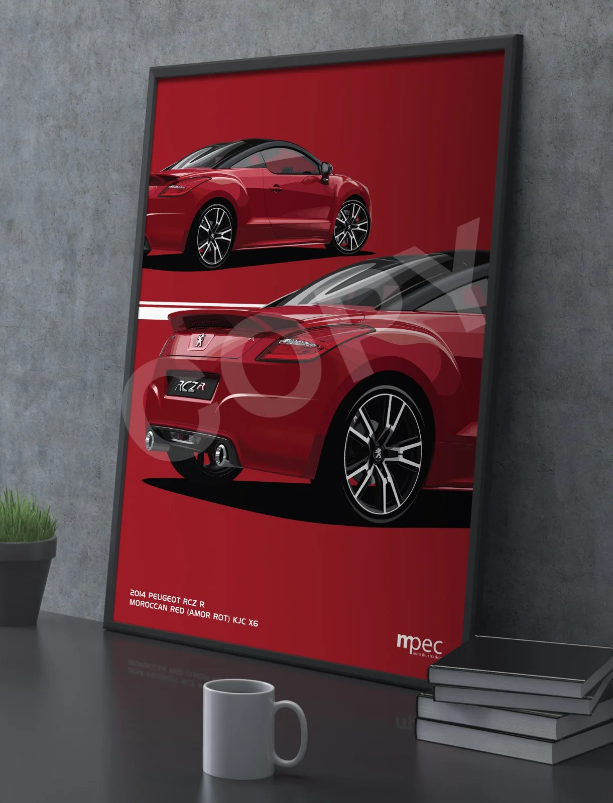 Poster Illustration Peugeot RCZ R Car CloseUp - Various Sizes, image 3