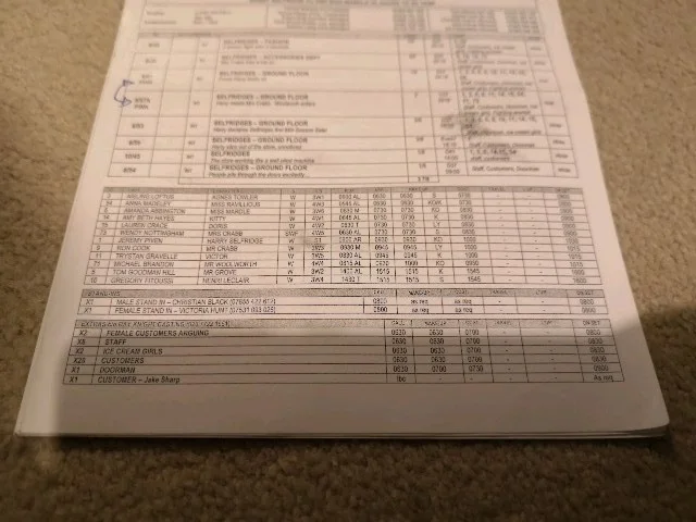 Mr Selfridge Crew Call Sheet 2012, image 2