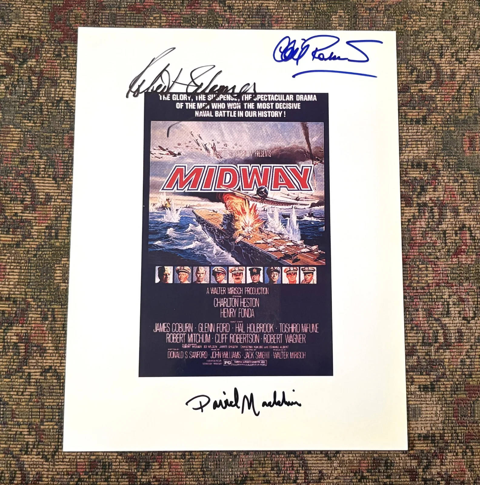 Robert Wagner, Cliff Robertson, David Macklin — "Midway" 1976 Movie Photo Signed Robert Wagner, Cliff Robertson, David Macklin, image 3
