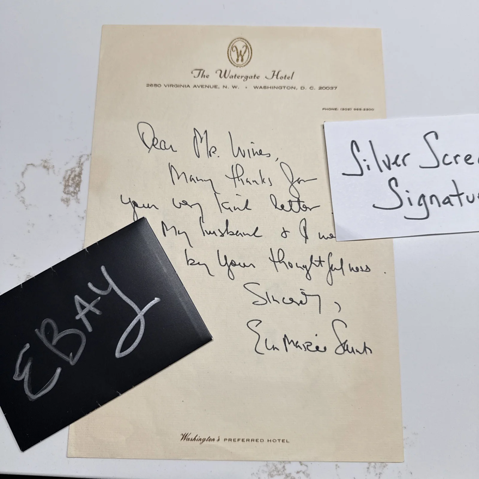 Oscar Winner Eva Marie Saint Autograph SIGNED Letter JSA COA Watergate Hotel, image 2