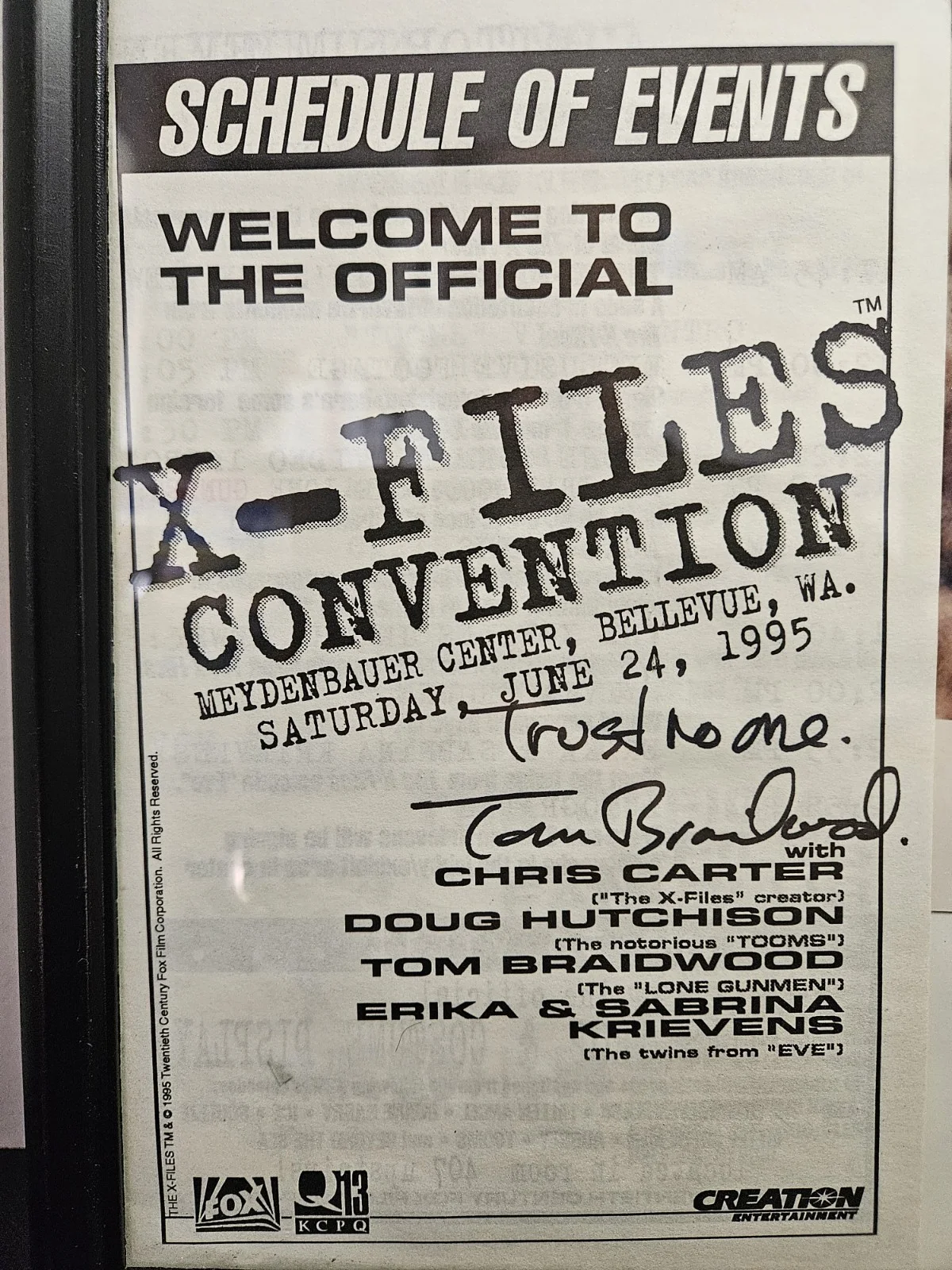 Tom Braidwood Dual Autograph Piece X Files, image 3