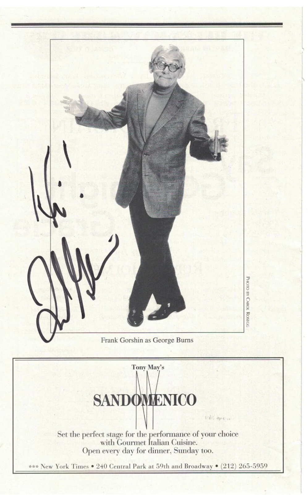 Frank Gorshin — FRANK GORSHIN JSA Double Autographed Playbill FREE SHIP! The Riddler JSA Not PSA, image 4