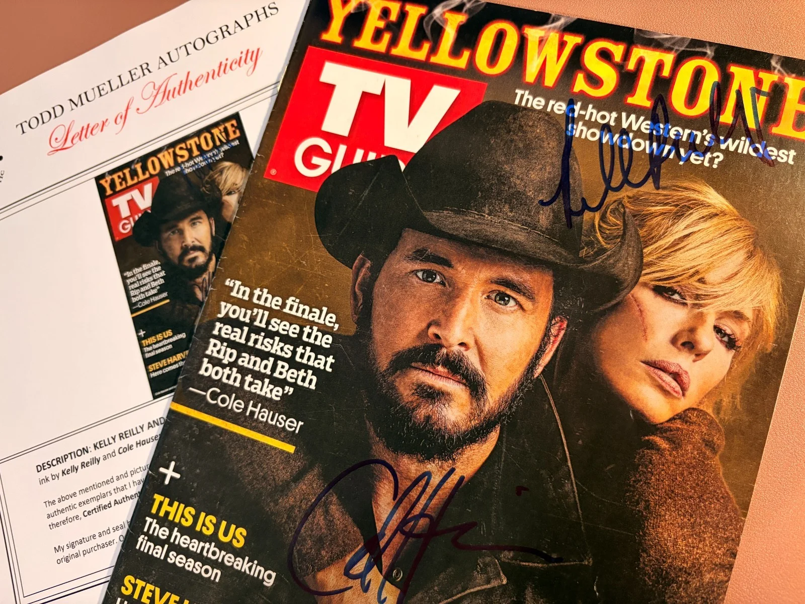 Kelly Reilly and Cole Hauser — Kelly Reilly Signed & Cole Hauser Signed•TV Guide• Todd Mueller Autographs COA