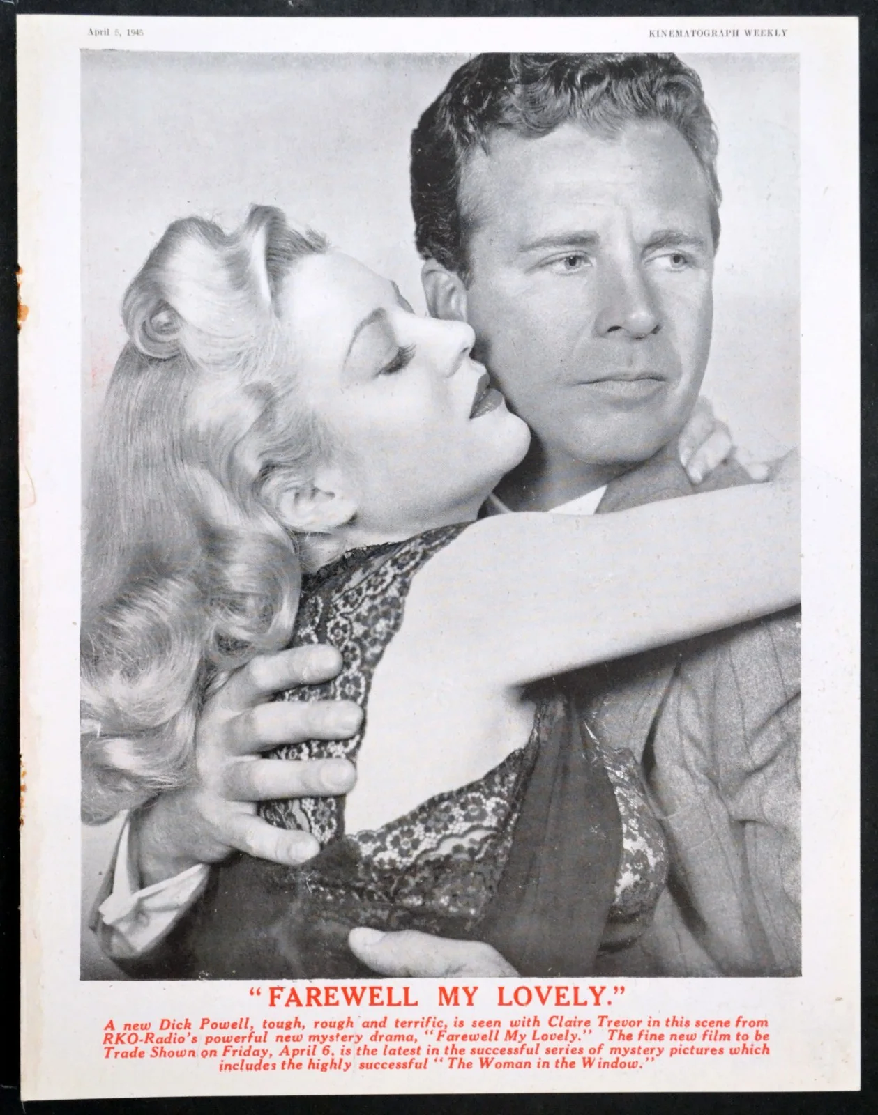 FAREWELL MY LOVELY 1944 Dick Powell, Claire Trevor, Anne Shirley TRADE ADVERT, изображение 2