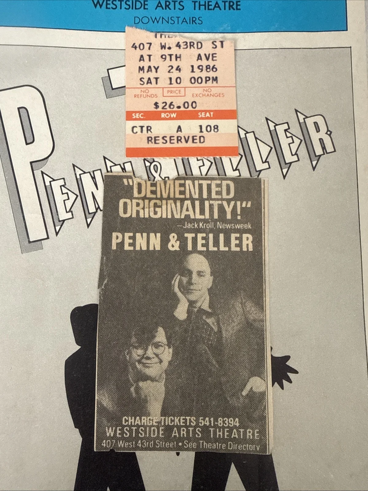 Penn and Teller Hand Signed Autographed Prop Handkerchief Playbill, image 2
