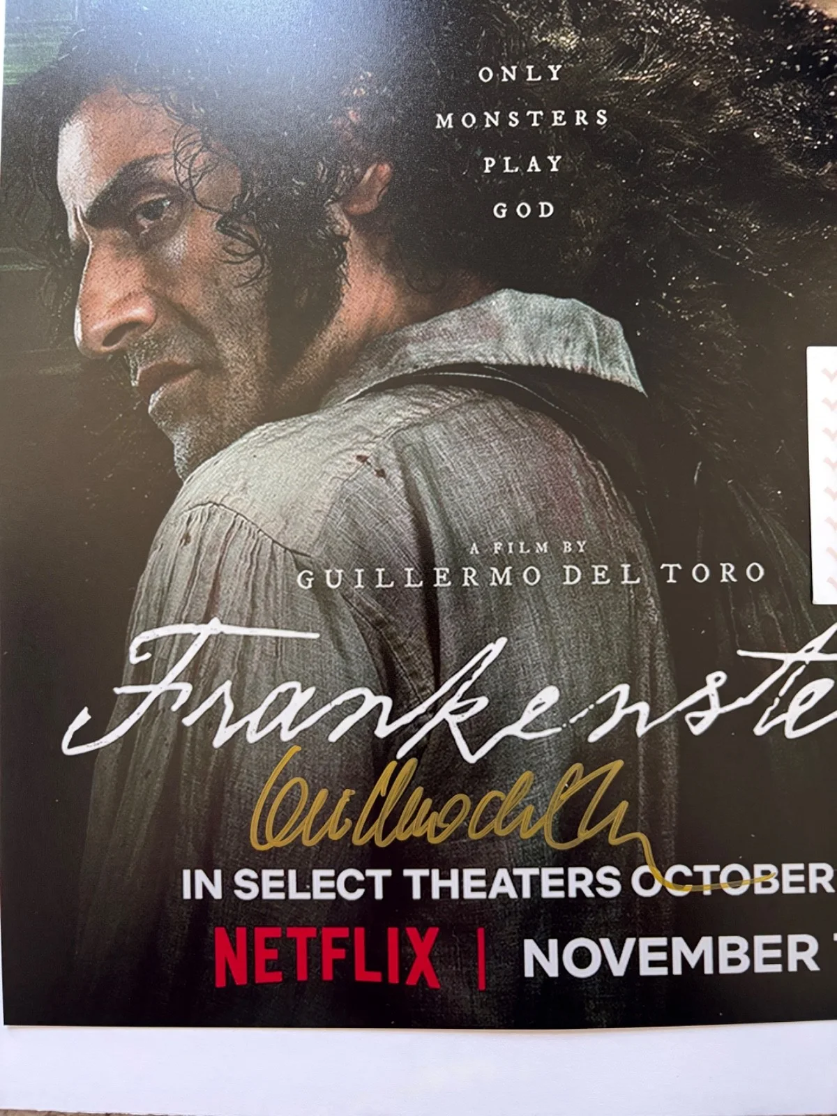 GUILLERMO DEL TORO SIGNED FRANKENSTEIN 12X18 MOVIE POSTER PHOTO DIRECTOR BAS A, изображение 2